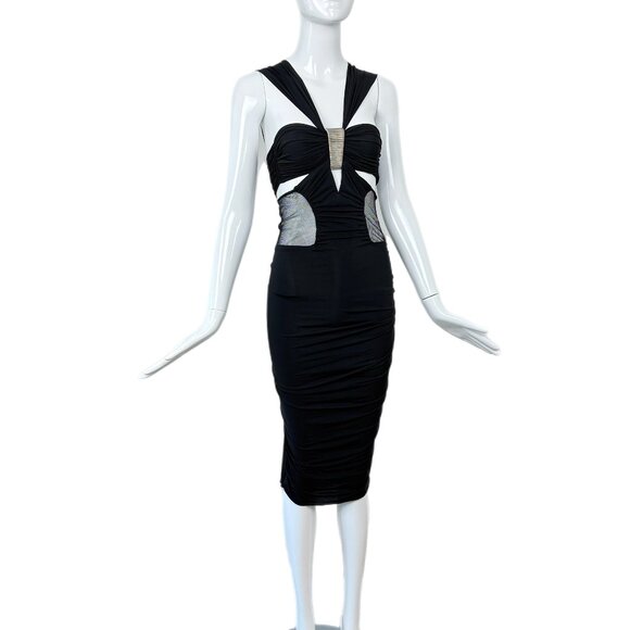 DONNA KARAN 2005 Vintage Black w. Silver Hardware Midi Dress - Picture 3 of 8